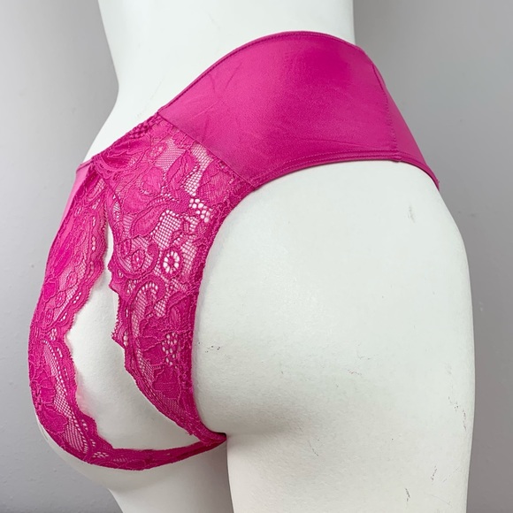 NWT Victoria’s Secret Crotchless Panty Pink Lace Silky Fairy Panties Lingerie VS - Picture 3 of 7